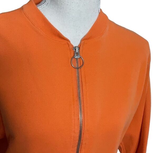 VTG Liz & Co Orange Short Full Zip Unlined Cotton Collarless Jacket Size medium - Picture 2 of 5
